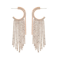 CRYSTAL RHINESTONE OPEN HOOP TASSEL EARRINGS