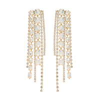 CRYSTAL GEMSTONE BAGUETTE CUT TASSEL EARRINGS