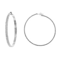 60MM 2 LINE PAVE RHINESTONE HOOP EARRINGS