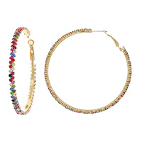 60MM LARGE LIGHTWEIGHT  2 LINE RHINESTONE PAVE HOOP EARRINGS