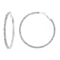 60MM LARGE LIGHTWEIGHT  2 LINE RHINESTONE PAVE HOOP EARRINGS