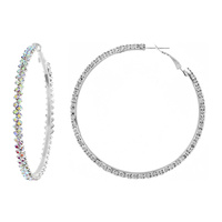 60MM LARGE LIGHTWEIGHT  2 LINE RHINESTONE PAVE HOOP EARRINGS