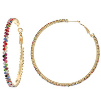 60MM LARGE LIGHTWEIGHT  2 LINE RHINESTONE PAVE HOOP EARRINGS