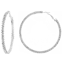 60MM LARGE LIGHTWEIGHT  2 LINE RHINESTONE PAVE HOOP EARRINGS