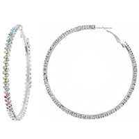 60MM LARGE LIGHTWEIGHT  2 LINE RHINESTONE PAVE HOOP EARRINGS