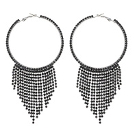 CRYSTAL RHINESTONE TASSEL HOOP EARRINGS