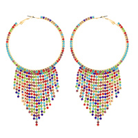 CRYSTAL RHINESTONE TASSEL HOOP EARRINGS