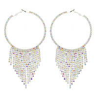 CRYSTAL RHINESTONE TASSEL HOOP EARRINGS