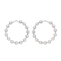 FLORAL CRYSTAL RHINESTONE STATION HOOP EARRINGS