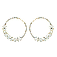 CRYSTAL RHINESTONE PAVE FASHION HOOP EARRINGS WITH CENTER TEARDROP GEMSTONES