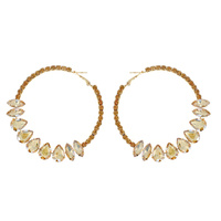 CRYSTAL RHINESTONE PAVE FASHION HOOP EARRINGS WITH CENTER TEARDROP GEMSTONES