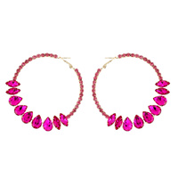 CRYSTAL RHINESTONE PAVE FASHION HOOP EARRINGS WITH CENTER TEARDROP GEMSTONES