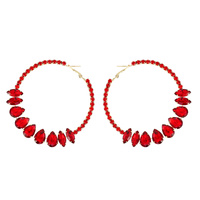 CRYSTAL RHINESTONE PAVE FASHION HOOP EARRINGS WITH CENTER TEARDROP GEMSTONES