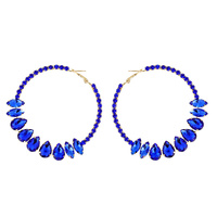 CRYSTAL RHINESTONE PAVE FASHION HOOP EARRINGS WITH CENTER TEARDROP GEMSTONES