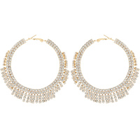 70MM CRYSTAL CRESCENT FRINGE HOOP EARRINGS IN GOLD AND SILVER TONE METAL