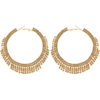 70MM CRYSTAL CRESCENT FRINGE HOOP EARRINGS IN GOLD AND SILVER TONE METAL