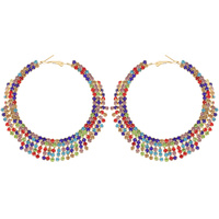 70MM CRYSTAL CRESCENT FRINGE HOOP EARRINGS IN GOLD AND SILVER TONE METAL