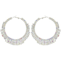 70MM CRYSTAL CRESCENT FRINGE HOOP EARRINGS IN GOLD AND SILVER TONE METAL