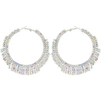70MM CRYSTAL CRESCENT FRINGE HOOP EARRINGS IN GOLD AND SILVER TONE METAL