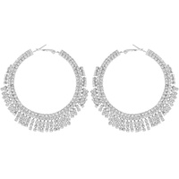 70MM CRYSTAL CRESCENT FRINGE HOOP EARRINGS IN GOLD AND SILVER TONE METAL