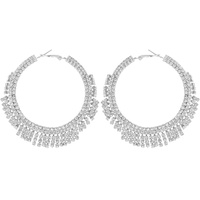 70MM CRYSTAL CRESCENT FRINGE HOOP EARRINGS IN GOLD AND SILVER TONE METAL