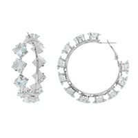 50MM SQUARE CRYSTAL CZ CUBIC ZIRCONIA  HOOP EARRINGS