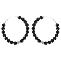 PEARL HOOP EARRINGS WITH RHINESTONE BALL