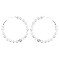 PEARL HOOP EARRINGS WITH RHINESTONE BALL