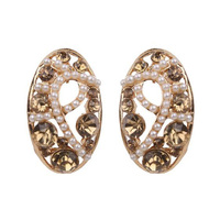 Oval Pearl And Stone Stud Earrings Eq133Gto