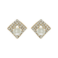 Stone Encrusted Square With Pearl Stud Earrings Eq140Gcr