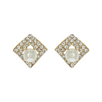 Stone Encrusted Square With Pearl Stud Earrings Eq140Gcr