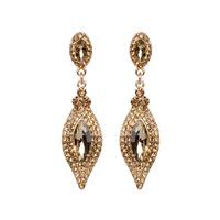 Dangly Leaf with Oval Gem and Stones Earrings