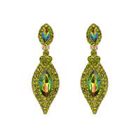 Dangly Leaf with Oval Gem and Stones Earrings