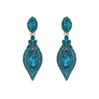 Dangly Leaf with Oval Gem and Stones Earrings