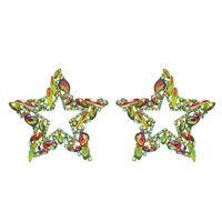 CRYSTAL RHINESTONE OPEN STAR CLUSTER DROP EARRINGS