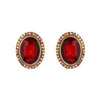 Oval Gem With Stone Edge Metal Earrings