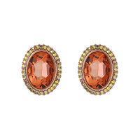 Oval Gem With Stone Edge Metal Earrings
