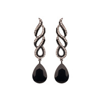 2 Tone Stone Encrusted Twist With Dangly Teardrop Gem Earrings Eq179Gph