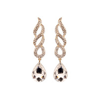 2 Tone Stone Encrusted Twist With Dangly Teardrop Gem Earrings Eq179Gph