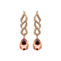 2 Tone Stone Encrusted Twist With Dangly Teardrop Gem Earrings Eq179Gph