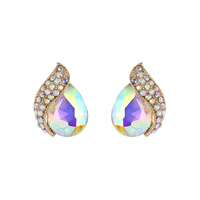 Teardrop Gem With Stone Leaf Stud Earrings