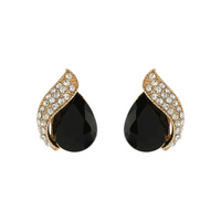 Teardrop Gem With Stone Leaf Stud Earrings