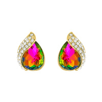 Teardrop Gem With Stone Leaf Stud Earrings