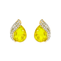 Teardrop Gem With Stone Leaf Stud Earrings