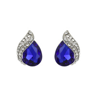 Teardrop Gem With Stone Leaf Stud Earrings