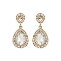 Dangly Teardrop Gem with Stone Edge Earrings