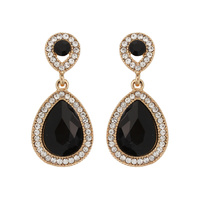 Dangly Teardrop Gem with Stone Edge Earrings