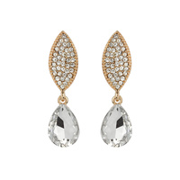 Stone Encrusted Leaf With Dangly Teardrop Gem Earrings Eq183Gcl