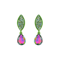 STONE ENCRUSTED LEAF WITH DANGLY TEARDROP GEM EARRINGS