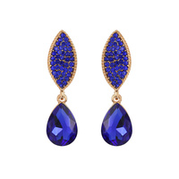 Stone Encrusted Leaf With Dangly Teardrop Gem Earrings Eq183Gry